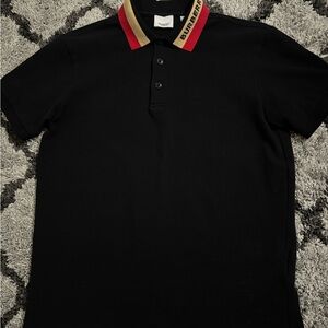 Burberry Black Polo Shirt with Red and Gold Collar